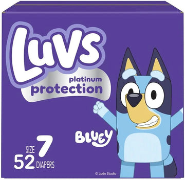 Luvs Size 7 Baby Diapers, Platinum Protection Bluey Diapers for Day & Night,Size 7 (41+ lb), 52 Count