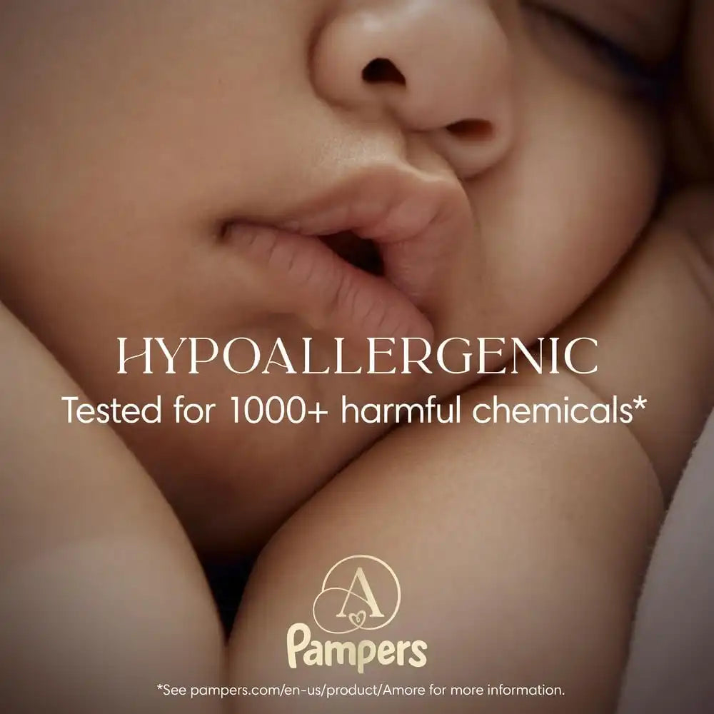 Pampers Amore, Size 4 (15-34 lbs), 58 Count, Our Best Diaper – Hypoallergenic & Fragrance Free, Up to 100% Leakproof, Soft as Cashmere