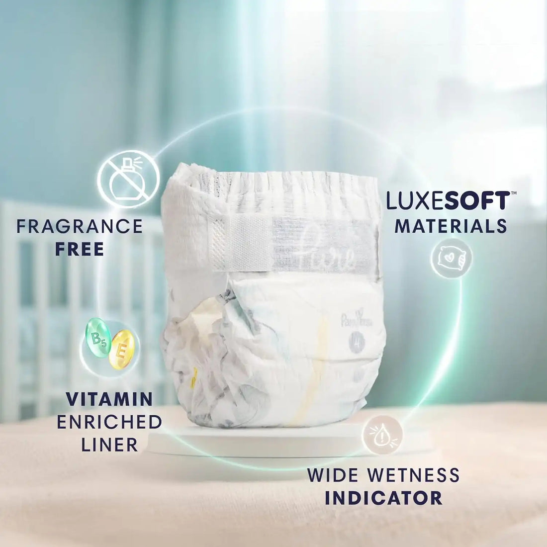 Pampers Pure Baby Diapers, Size 1 (8-14 lbs), 198, Up to 100% Leakproof, Premium Hypoallergenic Soft Diapers