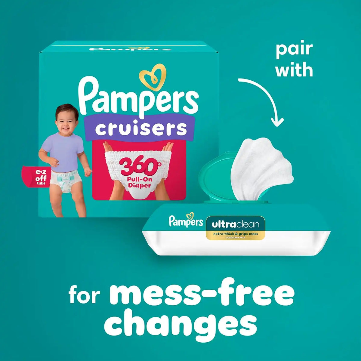 Pampers Diapers - Cruisers 360 - Size 7, 17 Count, Babyproof up to 100% Leakproof Pull-On Diaper (Packaging May Vary)