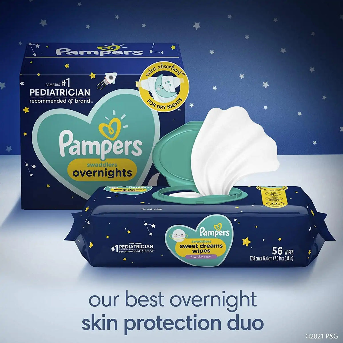 Overnight Diapers Size 6, 42 Count and Baby Wipes - Pampers Swaddlers Overnights Disposable Baby Diapers and Sweet Dreams Wipes, 12X Pop-Top (672 Count)