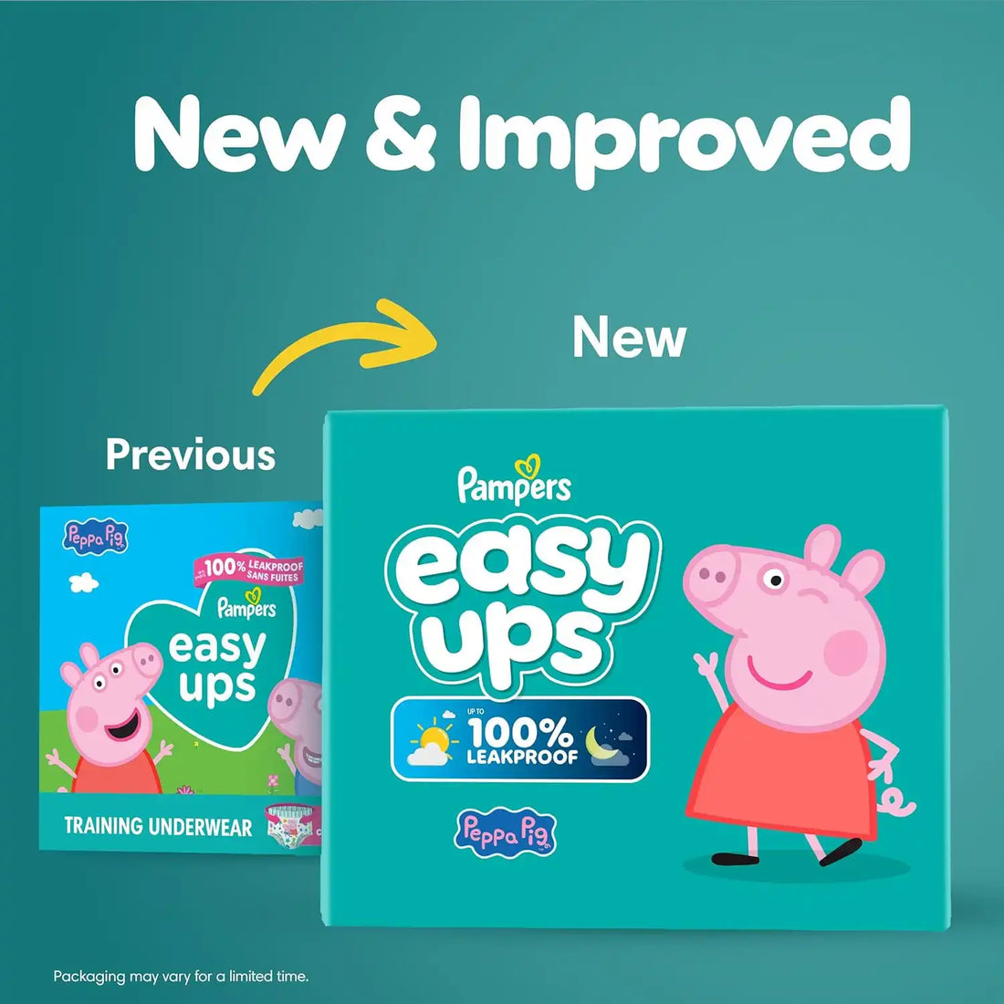 Easy Ups Girls & Boys Potty Training Pants, Size 4 (2T3T), 74 Count, Peppa Pig Absorbent Training Underwear, Up to 100% Leakproof Day and Night, Hypoallergenic