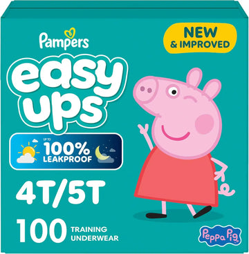 Easy Ups Girls & Boys Potty Training Pants, Size 6 (4T5T), 100 Count, Peppa Pig Absorbent Training Underwear, Up to 100% Leakproof Day and Night, Hypoallergenic