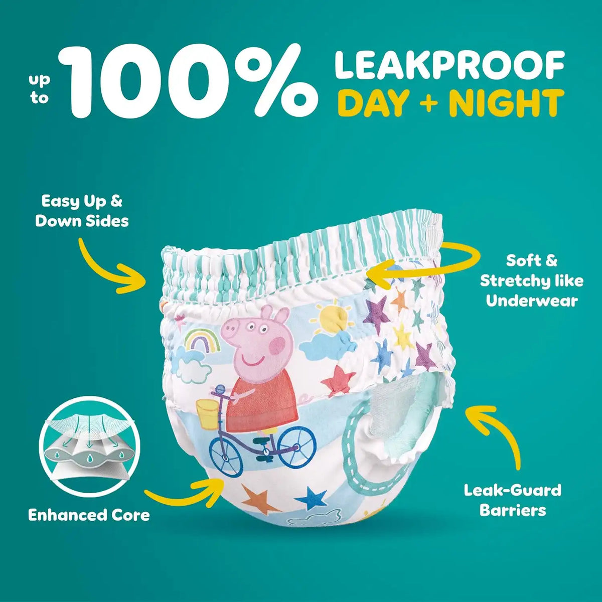 Easy Ups Girls & Boys Potty Training Pants, Size 4 (2T3T), 74 Count, Peppa Pig Absorbent Training Underwear, Up to 100% Leakproof Day and Night, Hypoallergenic