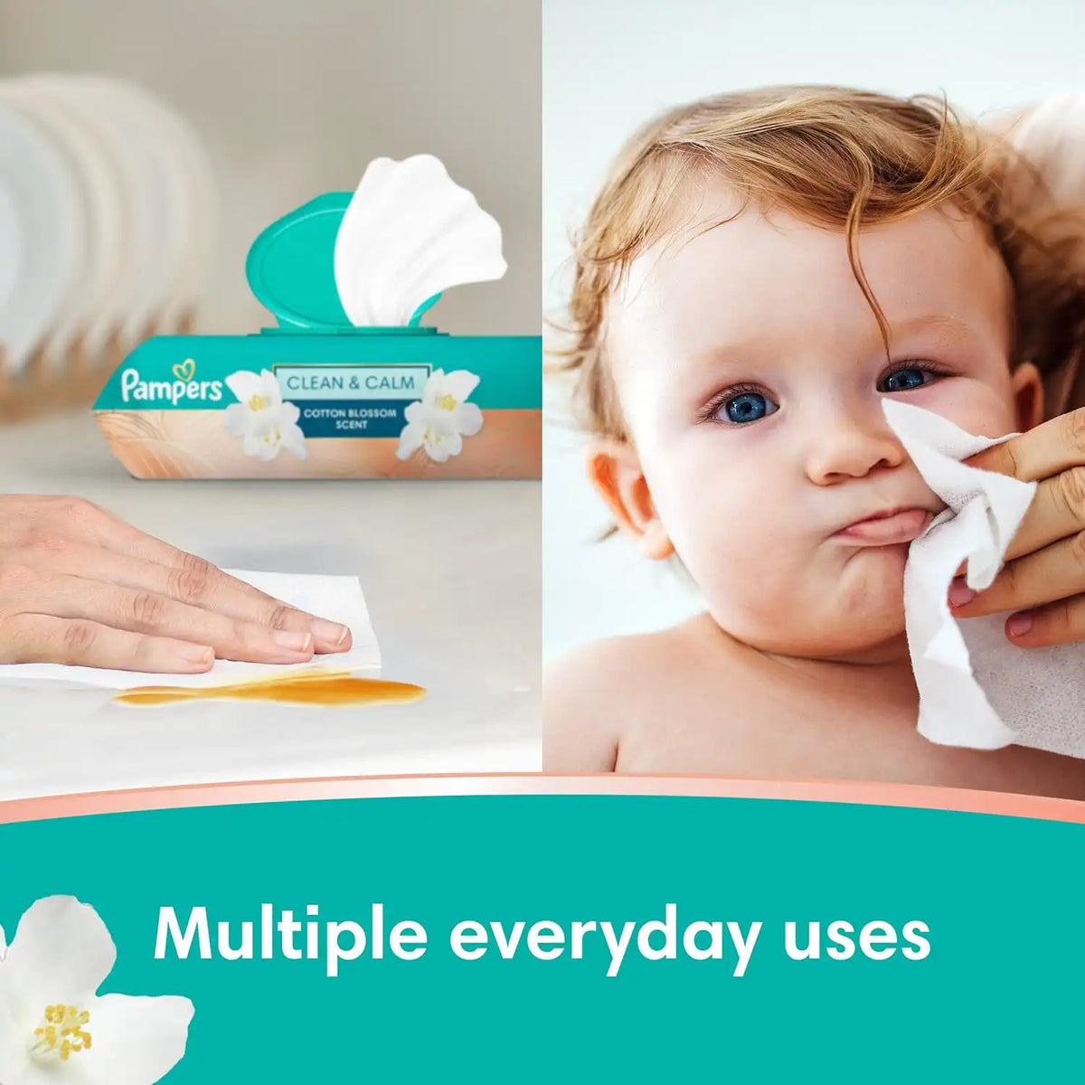 Pampers Wipes, Clean & Calm, Cotton Blossom Scent, 118 Wipes Total (3x Pop-Top Packs)
