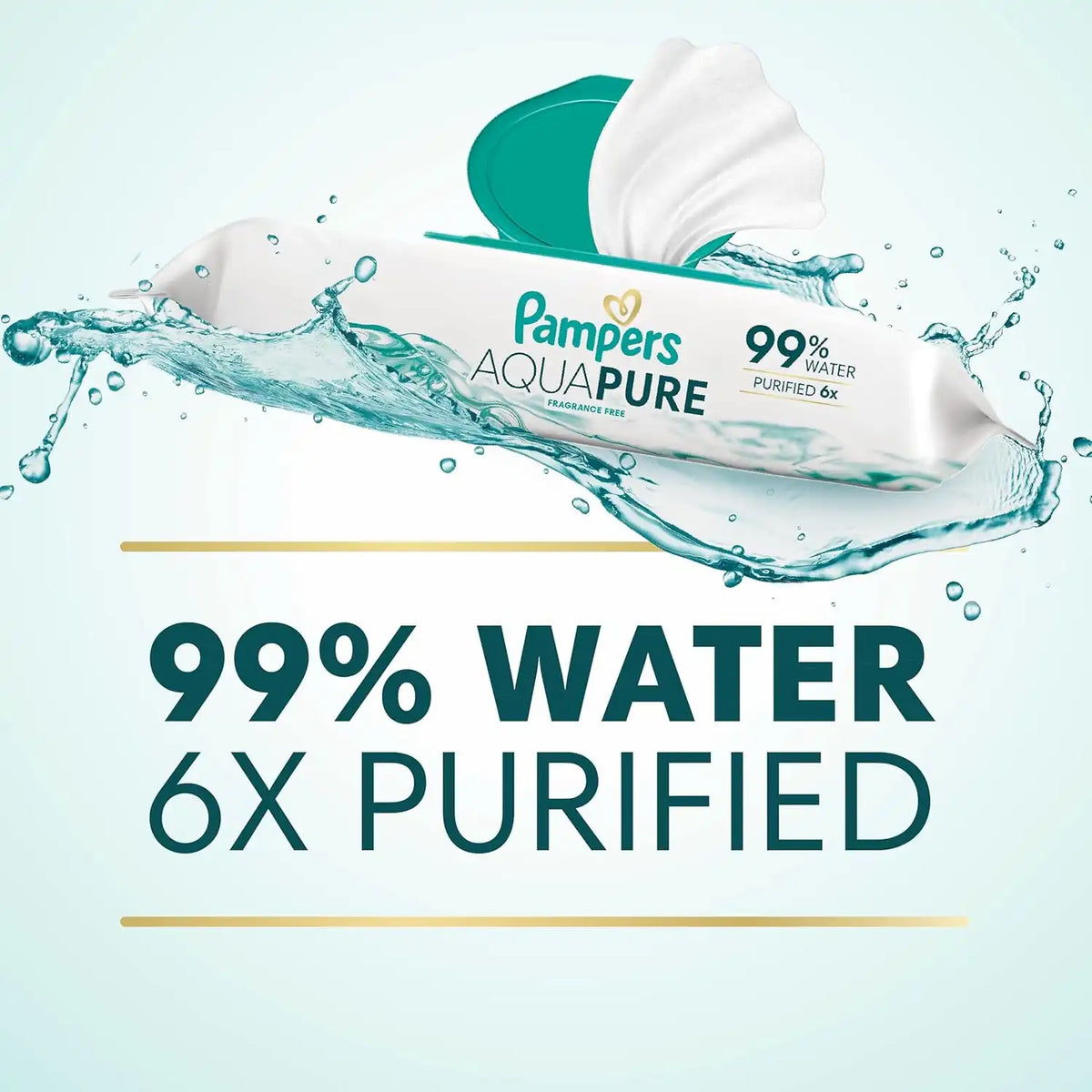 Pampers Aqua Pure Baby Wipes, 99% Water, Fragrance Free, Unscented, Water Based, Multi-Use, 672 Wipes Total (12X Flip-Top Packs) [Packaging May Vary]